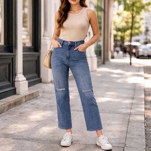 Levi’s Blue Cotton Ribcage Straight Ankle Jeans High Rise Button Fly 30